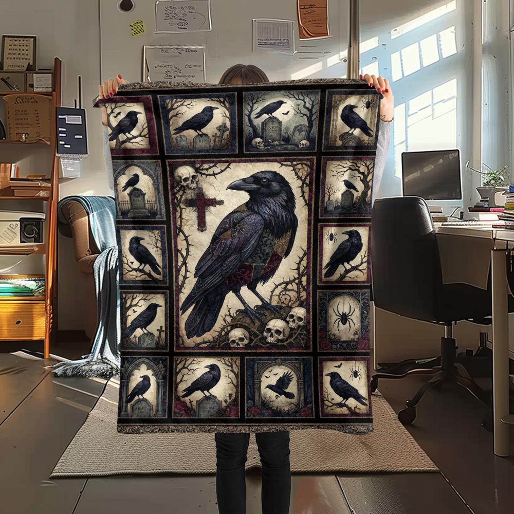Flaneldecke mit Krähenmuster, Hohe Qualität, Bequem für alle Jahreszeiten, Heimdekoration, Wärme und Komfort, Perfekt für Weihnachtsgeschenke49