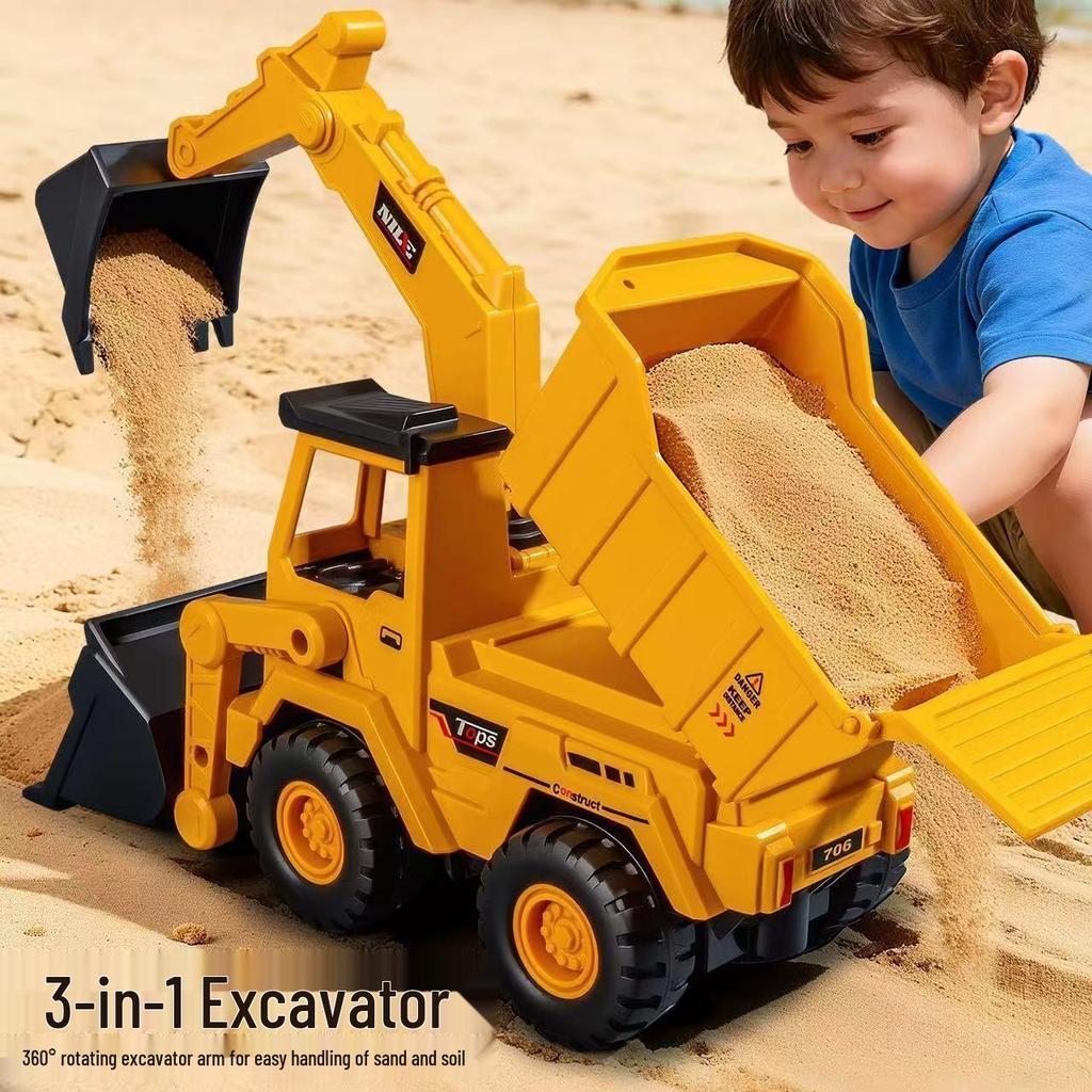 New Kids' 3-in-1 Bulldozer Excavator Dumper Toy - Extra Large, Manual Inertial, Top Seller