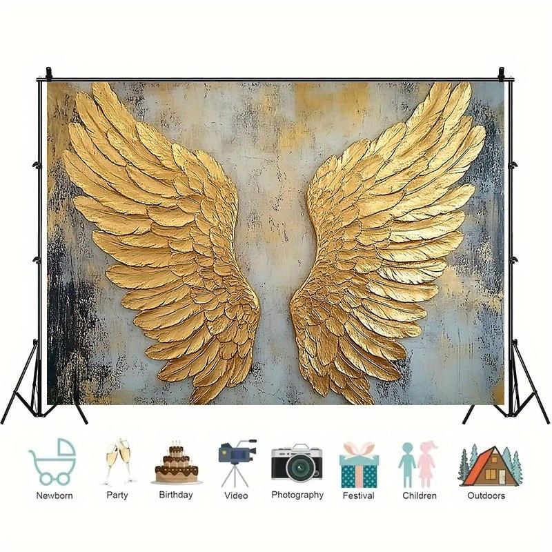 Large Golden Wing Wall Decoration - Polyester Party Banner with Textured Design, Room Decoration