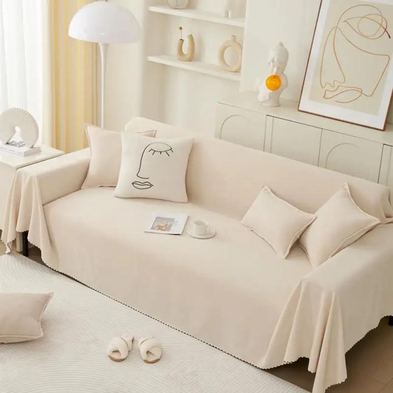 Simple Solid Color Sofa Towel One Piece Full Coverage Couch Cover All-season Universal Anti Slip Dust-proof Chair Mat Home Decor