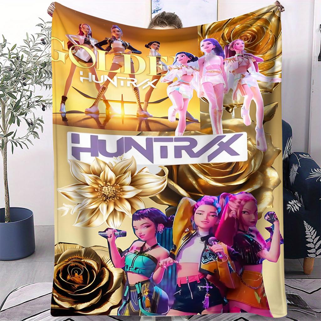 K-Pop Demon Hunter Blanket Hot Anime Girl Team Flannel Throw Blanket Winter Warm Blanket for Living Room Sofa Bed Cover Fan Gift