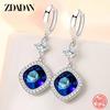 925 Sterling Silver Blue Crystal Drop Earrings for Women Fashion Wedding Jewelry