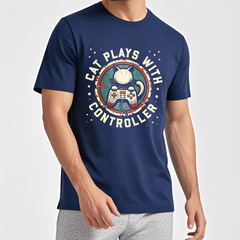 Summer tshirt male Travel Women Oneck tshirt Vintage Cat Plays With Controller Retro Teenagers Tee shirt Graphic Workout tops