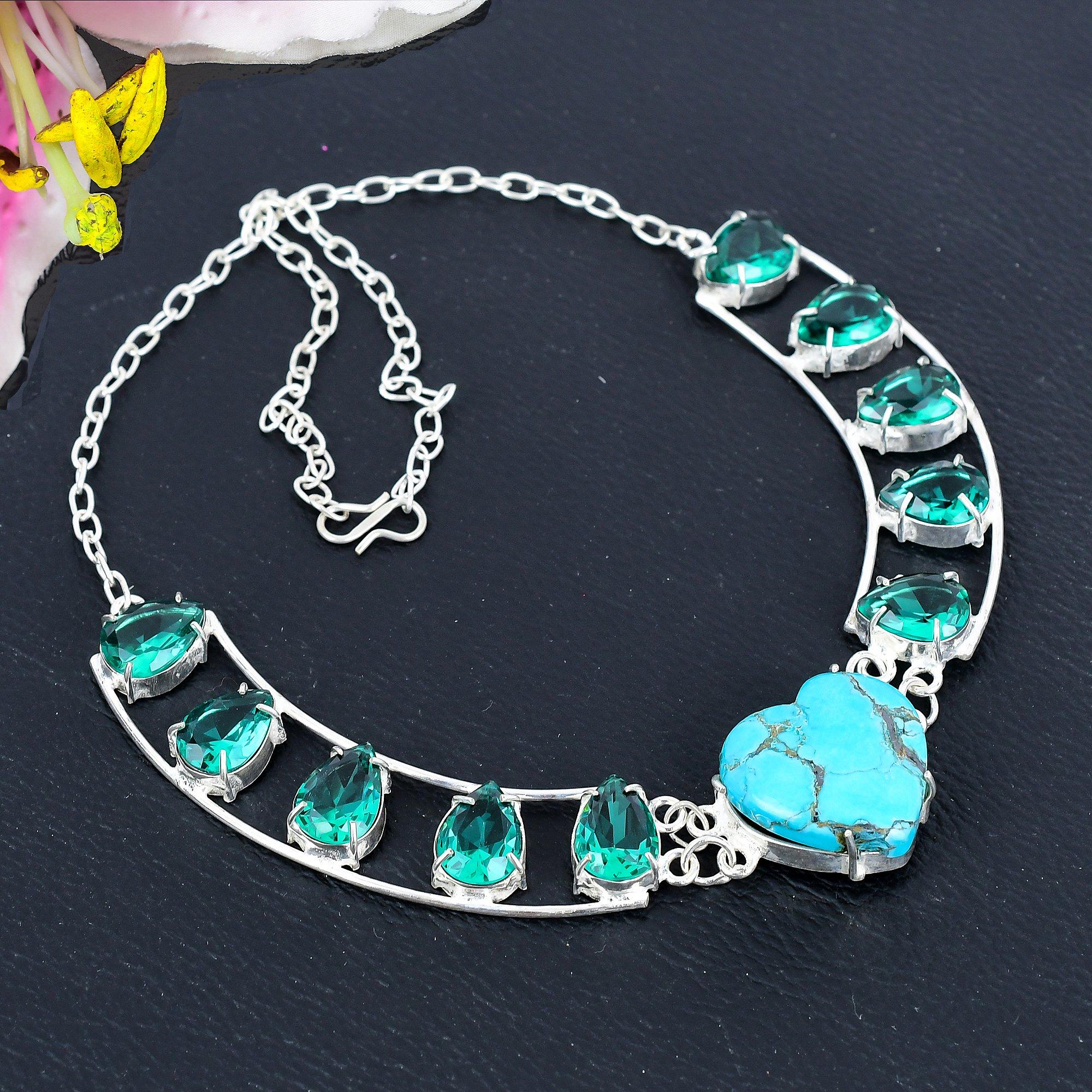 

Tibetan Turquoise, Tourmaline 925 Sterling Silver Jewelry Necklace 18 KG-1855