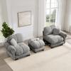 2-Sitzer Chenille-Sofa, L-förmige modulare Ecke, gestepptes Design, dicke Sitzkissen, mit mobilem Hocker, einfach zu montieren, Hellgrau
