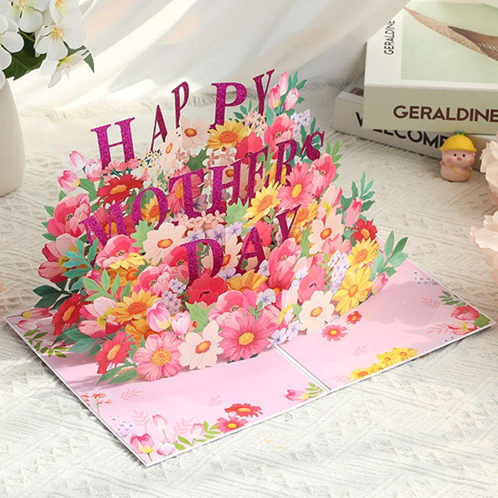 3D Pop UP Flower Greeting Cards Blessing Message Cards Mother's Day Greeting Card  For Mom Gift