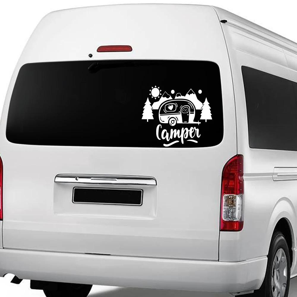 Creative Camper Graphics Car Sticker Camping Pattern Vinyl Decal Car  Door Window Decoration For Transporter RV Caravan Truck