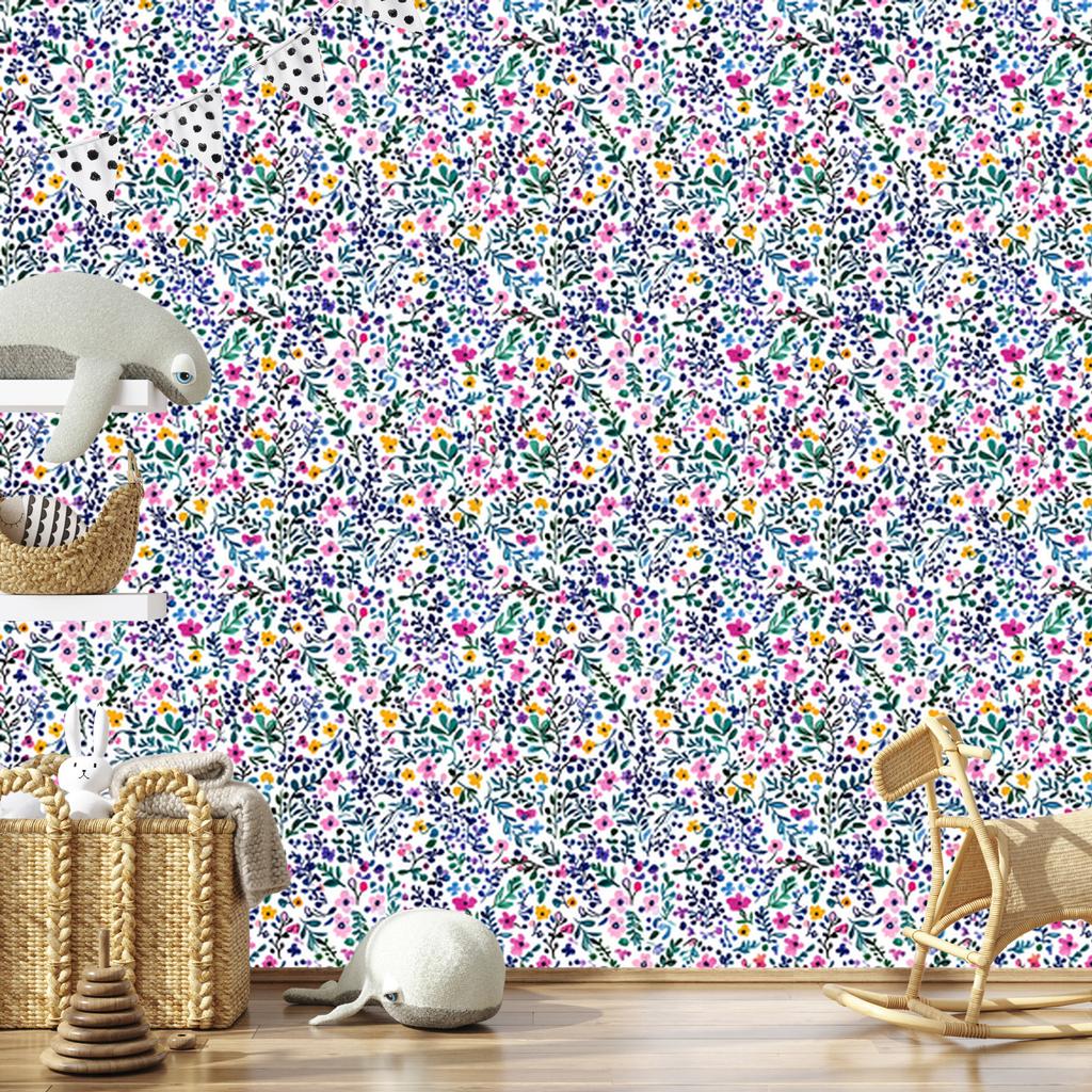 Wallpaper Flowers and Leaves Blue and Light Gray 50x1000