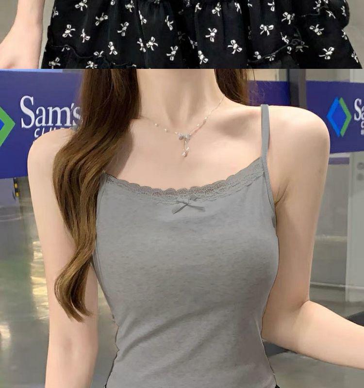 Women's Plus Size Lace Trim Cotton Camisole - Spring/Summer Sleeveless Slimming Base Layer Top