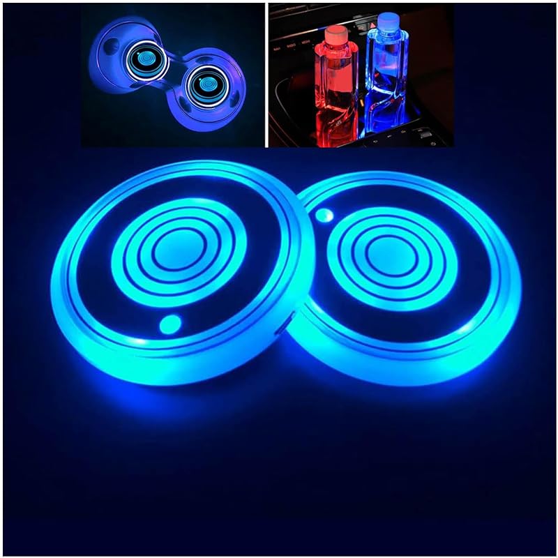2PCS LED Car Cup Holder Lights, Light Up Car Coasters For Cup Holders 7 Colors Changing USB Charging Mat Waterproof Cup Pad, Car Gifts For Men &