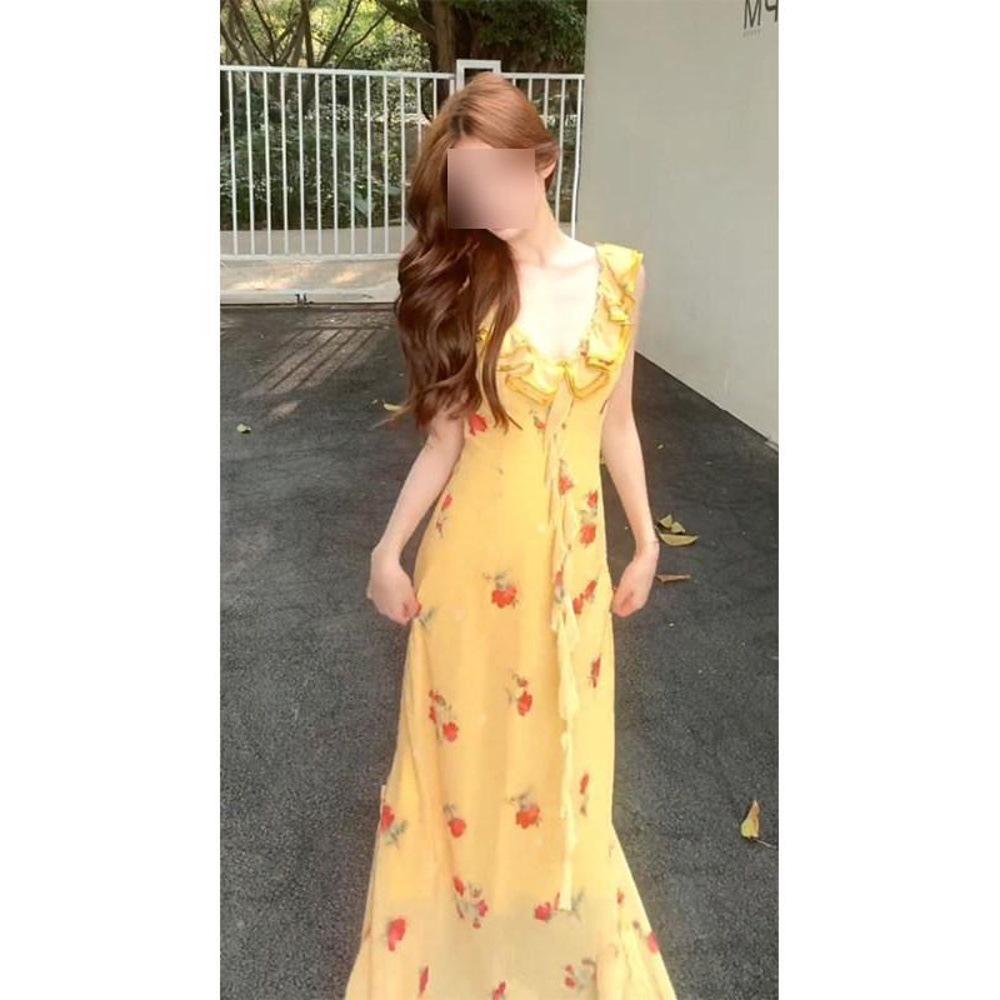 Temperament Floral Suspender Dress Women's 2025 Summer New Vacation Style Beautiful and Thin Skirt Women's Clothing