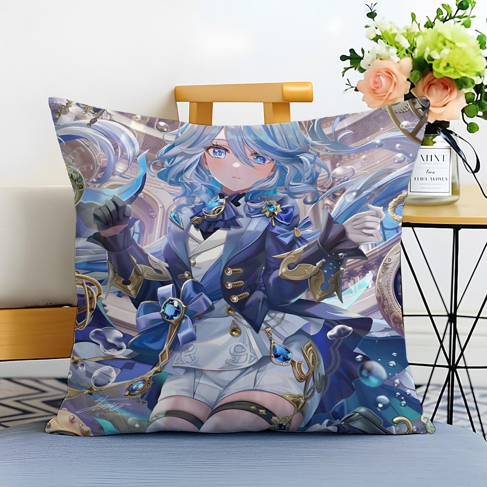 Game Genshin Furina Cushion Cover Washable Linen Pillowcase Soft For Sofa Bed Cozy Home Room Decor