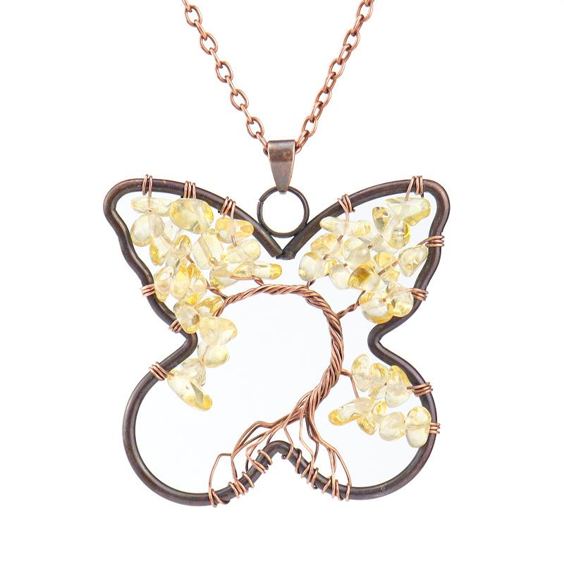 Vintage Winding Butterfly Bending Tree Of Life Necklace Gravel Crystal Pendant N73 Inlay цитриновый