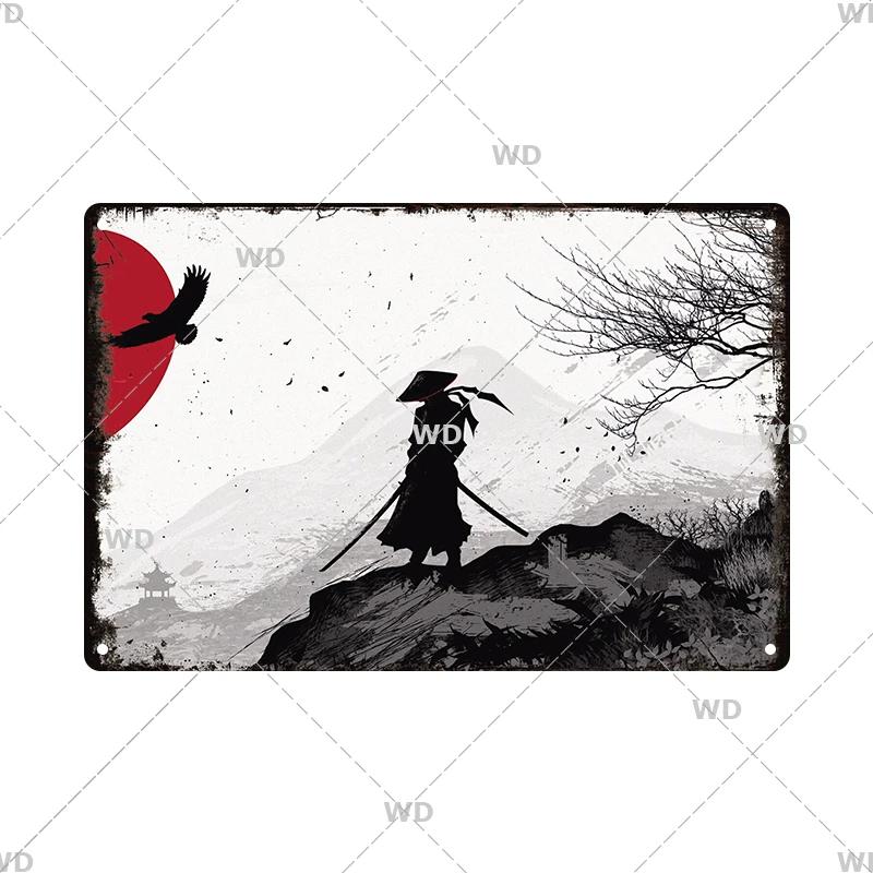 Retro-Kunst im japanischen Stil, Vintage-Samurai-Poster, Blechschild, dekorative Metalltafel, Wandplatte, Schilder, Wohnzimmer, Schlafzimmer, Heimdekoration