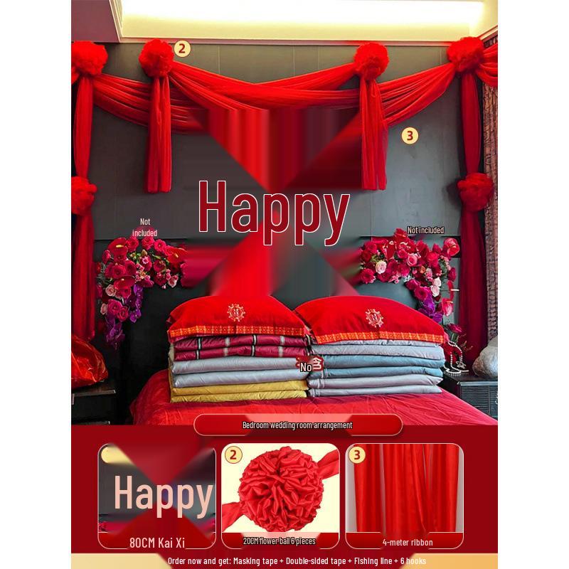 Set Decorazione Matrimonio Camera da Letto Doppia Felicità Rossa