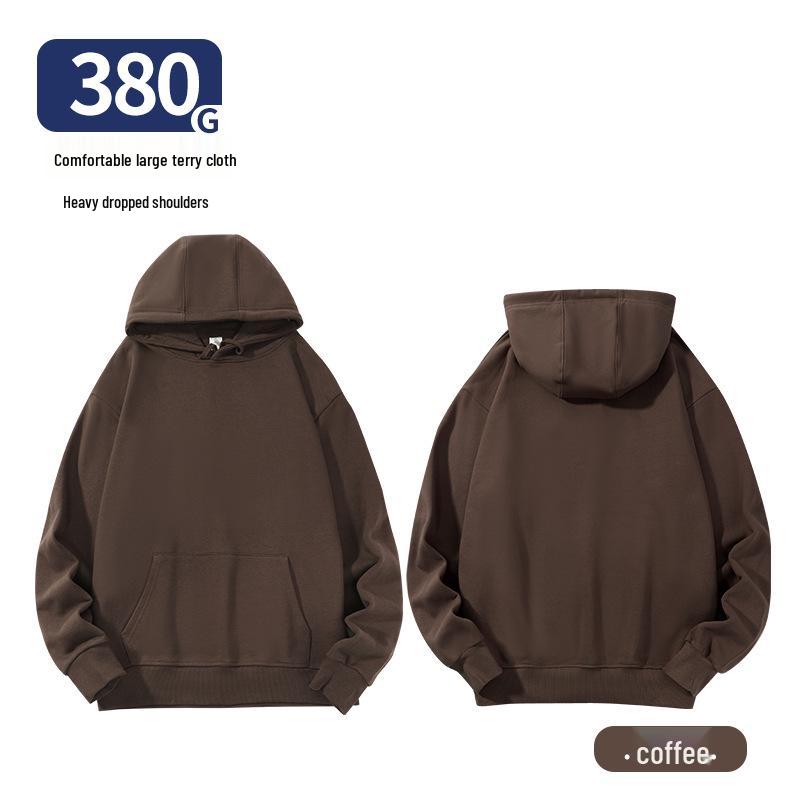 Unisex Heavy-Duty 380g Hoodie, Drop-Shoulder, Loose Fit, Solid Color Cotton, Ideal for Autumn/Winter Sports, Available In Stock. 