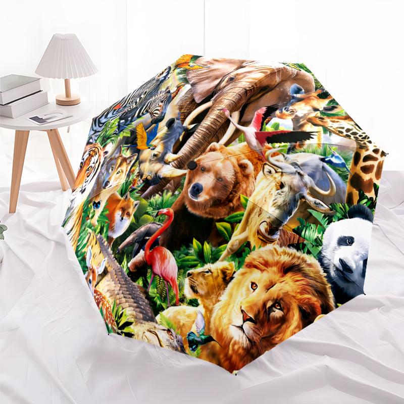 

1 PC Automatic Folding Umbrella - Wild Animals Pattern, Portable & Foldable Design with 8 Ribs, Christmas Birthday Gifts