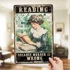 Vintage Girl Reading Book Metal Poster Wall Decor for Bedroom