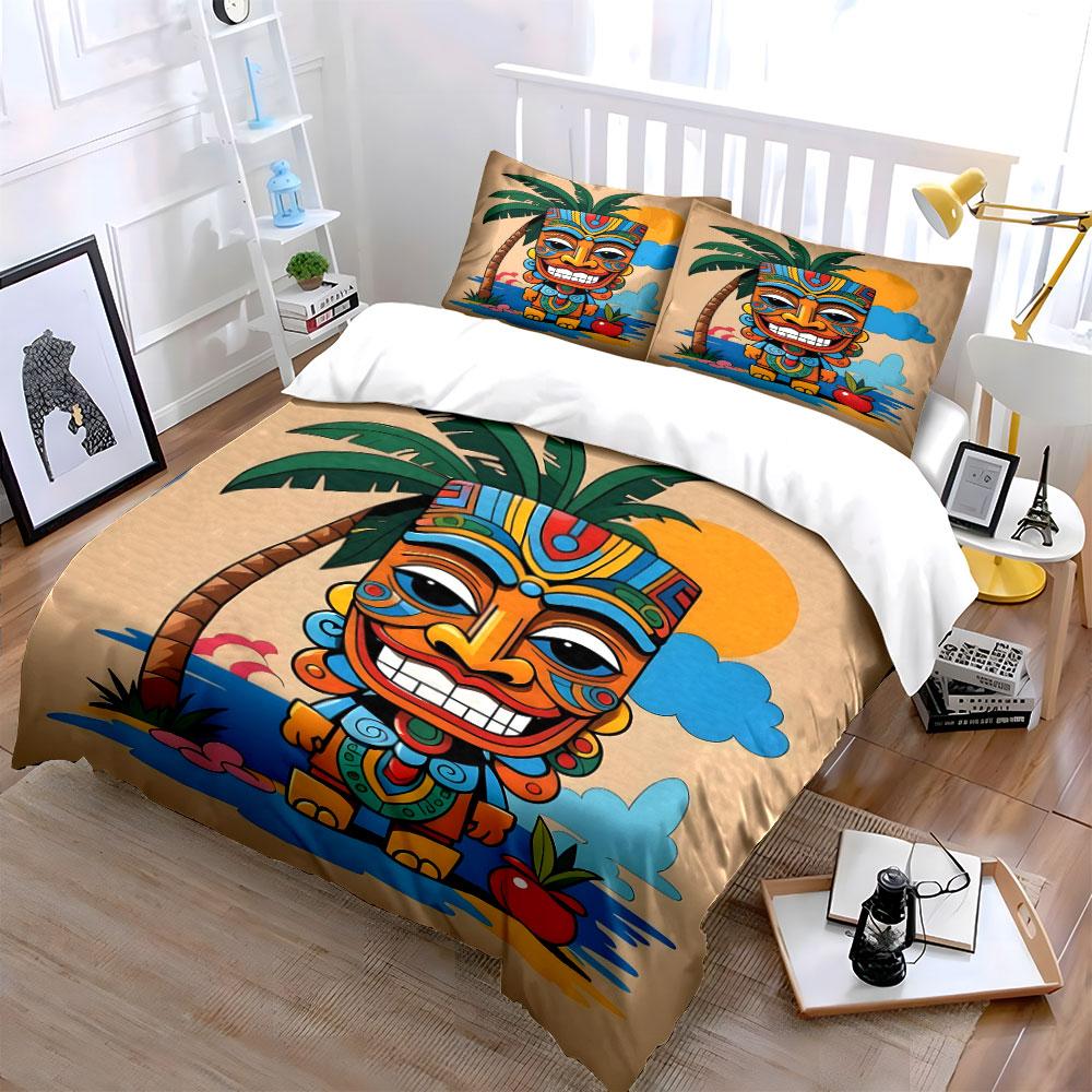 Colorful Tiki Mask Design. Bedding Sets Duvet Cover Sets Duvet Covers Pillowcases(1*Duvet Cover 2*Pillowcases Without Duvet Insert)
