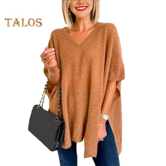 

Женский свитер с V-образным вырезом, фасон «летучая мышь», без рукавов, свободный покрой, повседневный топ, однотонный, с высоким и низким подолом, вязаный свитер на осень-зиму M верблюд