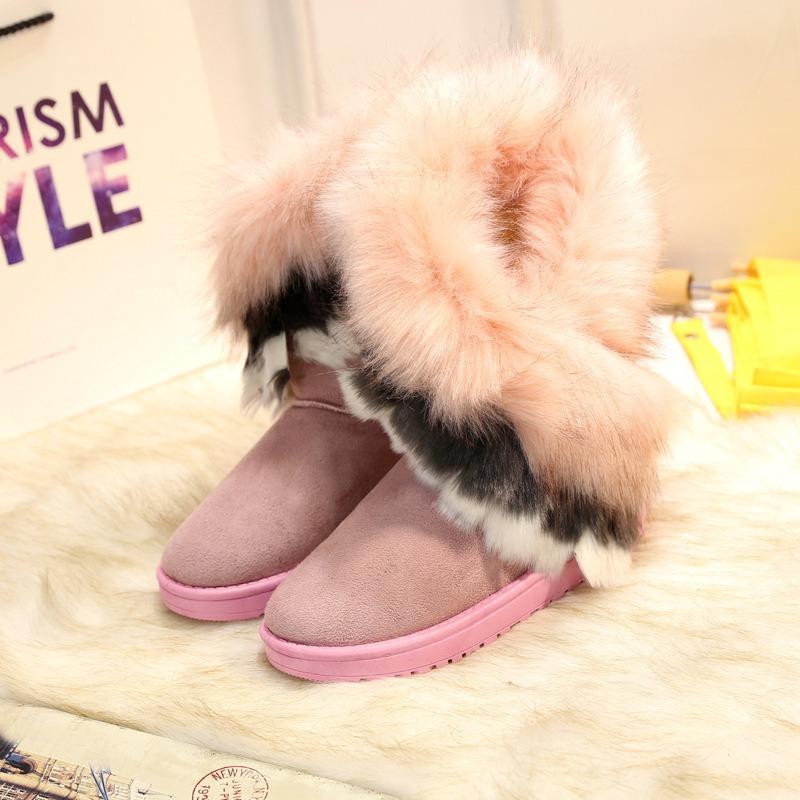 oversized imitation raccoon fur snow boots winter new mid-tube cotton boots women's boots keep warm