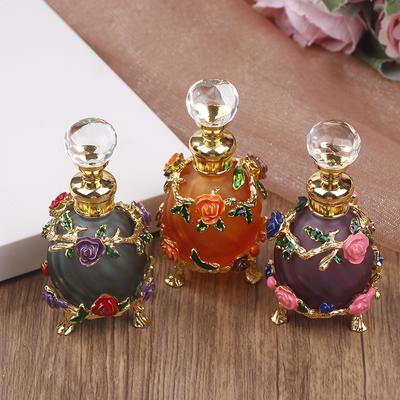 New 1Pc Dubai 15ML Beauty Salon Flowers Glass Perfume Empty Bottle Vacuum Bottle Essential Oil Olive Oil Reusable Storage Bottle