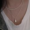 Elegant Double Layer Water Drop Necklace with Rice Bead Chain, Versatile Silver Clavicle Chain for Women, Trendy & Stylish for Daily Wear