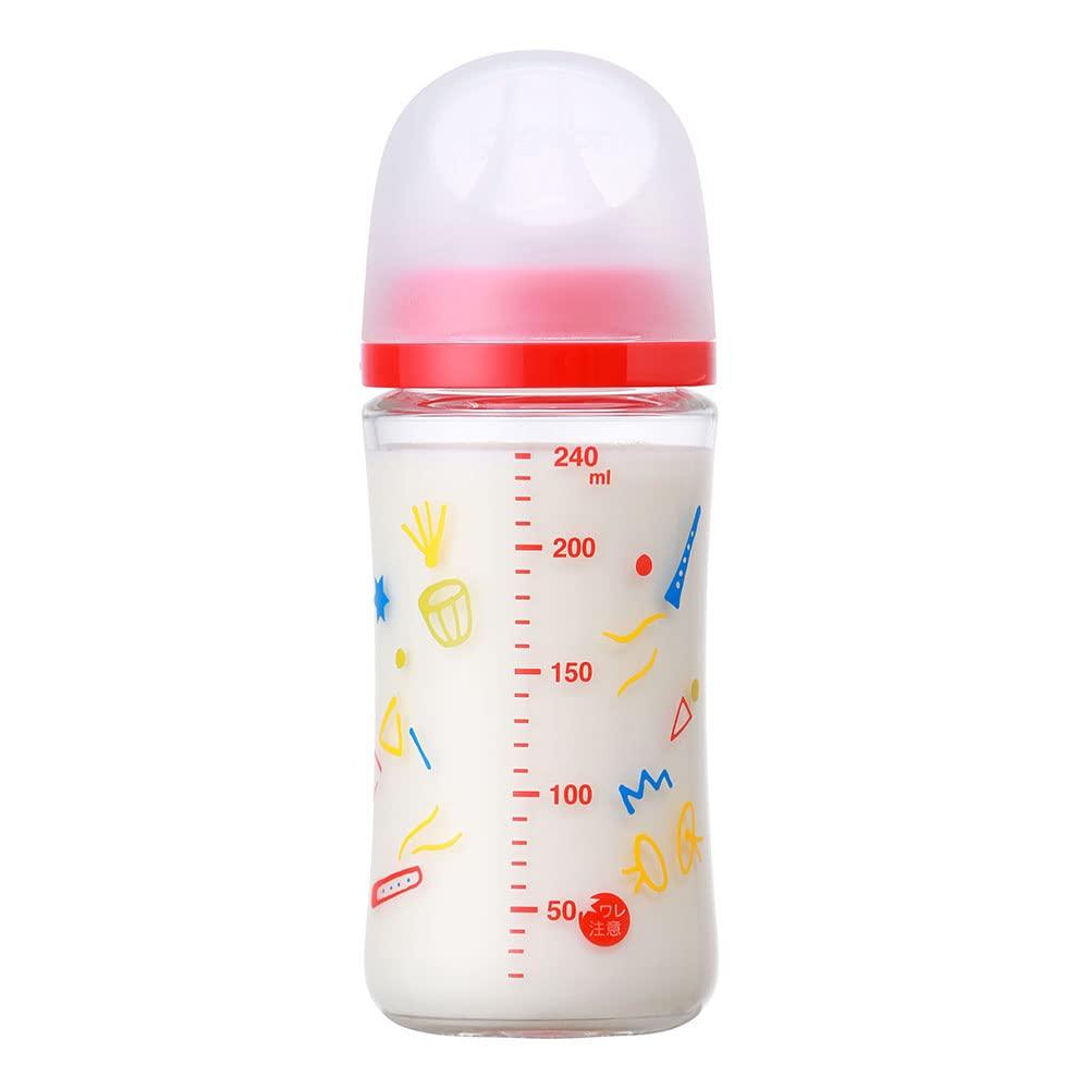 Pigeon Breastmilk Feeling Baby Bottle 240ml for 3 Months and Up Made of Glass That Cools Quickly Music and Hygienic Red Heat-resistant