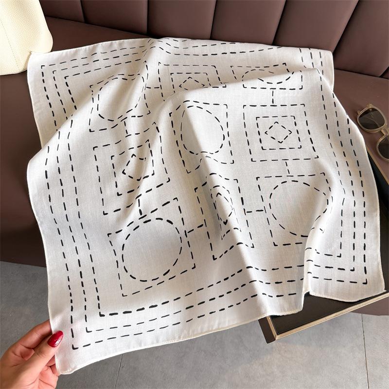 Geometric lines herringbone cotton and linen small square scarf silk scarf imitation velvet headscarf shawl sun protection scarf women's scarf