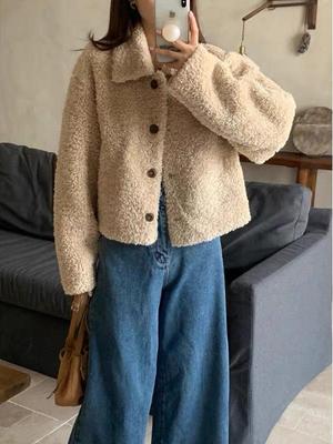 Koreanischer schicker Cardigan in Übergröße mit Revers: Herbst/Winter Warmer Lockerer Doppelseitiger Langer Plüschmantel für Damen