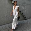 Women's V-Neck Solid Colour Sleeveless Top Vest Trousers Set