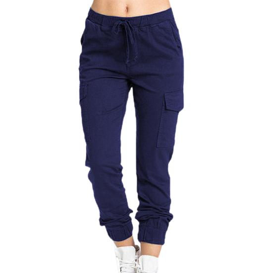 Side Pockets Ankle Banded Women Pants Slim Drawstring Mid Waist Sweatpants Streetwear