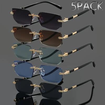 5pcs Metal Fashion Glasses | Frameless Square Retro Classic Trendy Stylish | Suitable For Summer Party And Holiday Gifts 2333