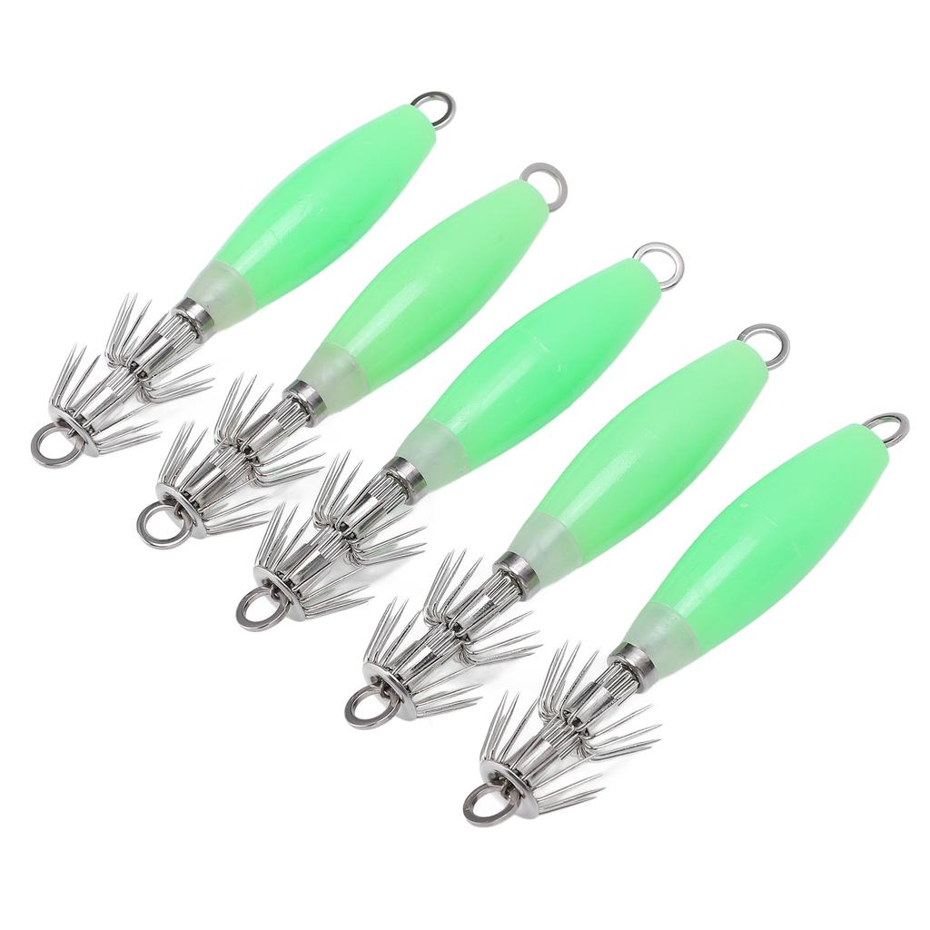 5 Stück Leuchtender Tintenfischhaken Leuchtet im Dunkeln Angelköder Jigs Grün für Salzwasserangeln