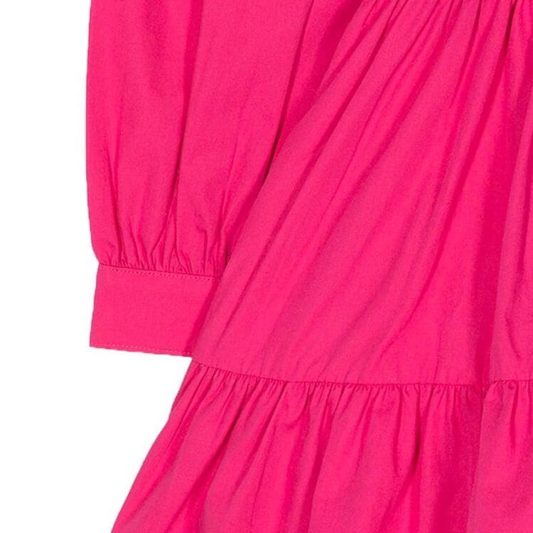 Polo Ralph Lauren Kids Dress Ss24 Solid Color Polo Neck Front Button Long Sleeve Kids Dresses Red 313925702-001