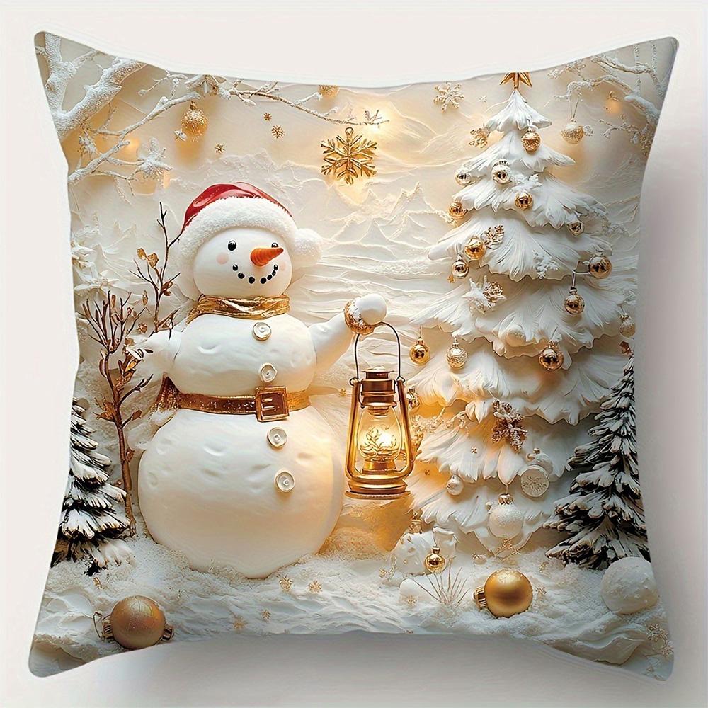 Christmas Pillowcases: Snowman, Santa, and Festive Scenes Sofa Bed Cushion Cover, New Year Home Decoration