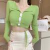 Women's Sweater Outer Coat Long Sleeve Bandage Hollow Single Breasted