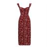 French Red Floral Spaghetti Strap Summer Dress - Women's 2024 Beach Vacation Long Dress