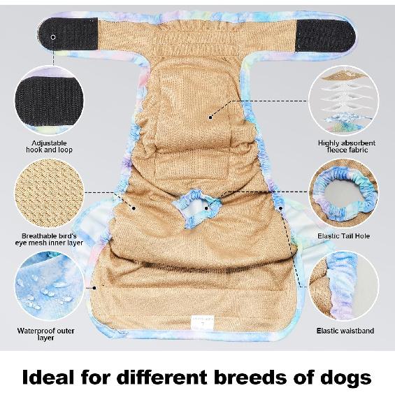 Reble Dog Diapers Female Washable, Premium Doggie Diaper for Dogs, Pack of 3, Highly Absorbent Small Dog Diaper for Heat, Incontinence and Puppy