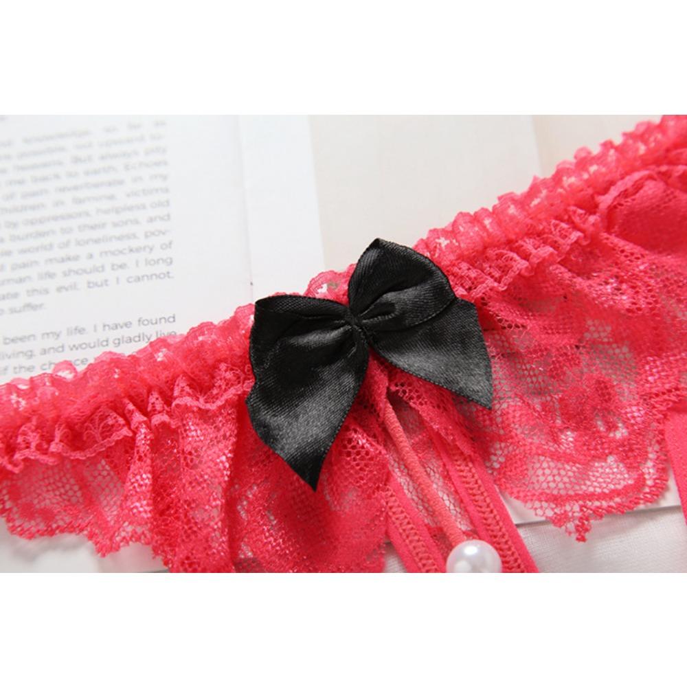 Japanese Cute Pure Desire Panties Women Pearl Open Crotch Hollow Internet Celebrity Thong Transparent Low Waist Thin Lace T-pants
