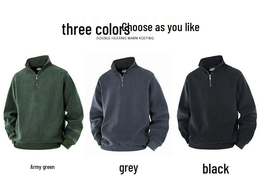 Men's Warm Fleece Stand Collar Half-Zip Pullover Plus Size Hoodie