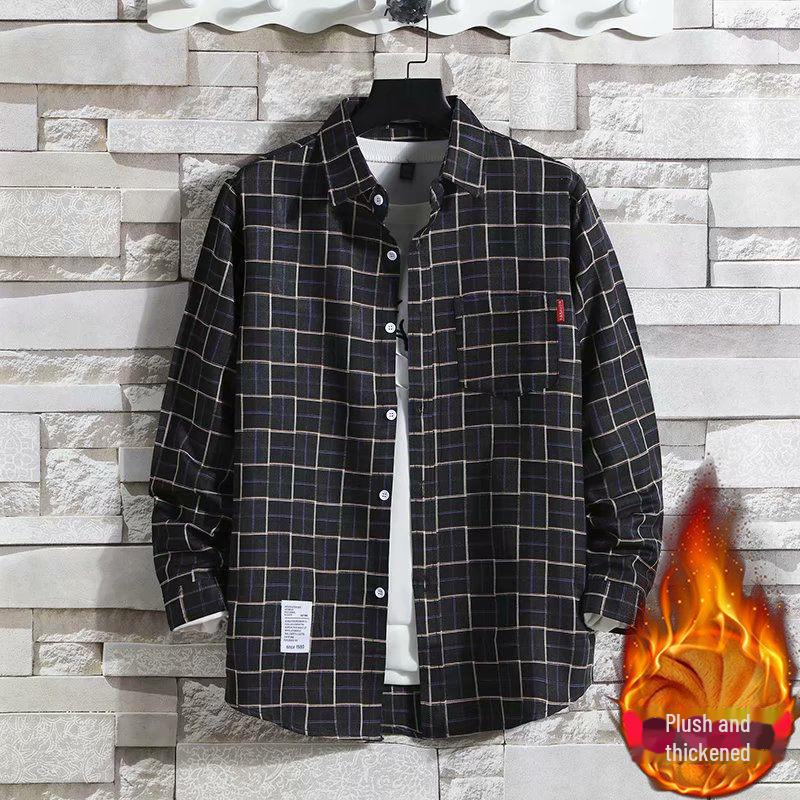 2024 Men's Plaid Velvet Warm Long Sleeve Shirt - Autumn/Winter Collection