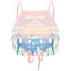 Women Sequin Tassel Bra Top Spaghetti Straps Lace Up Back Crop Camisole Belly Dance Clubwear