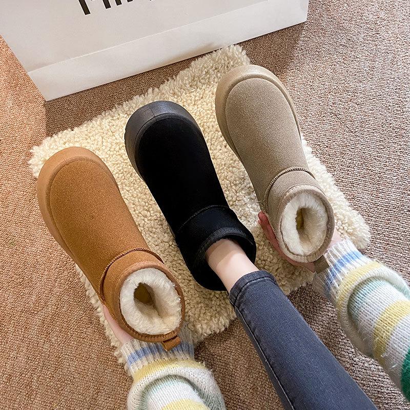thick-soled snow boots women's winter velvet thickened warm cotton shoes 2025 new one-pedal bread shoes snow cotton