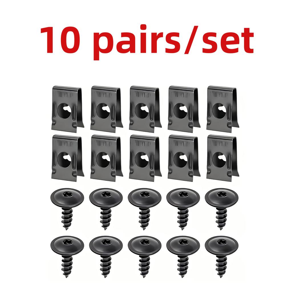 10/20/50pairs Screws Plus Metal U-Bolt Clips for Car Body Bumper Baffle Fasteners Threaded Clips Engine Hood Chassis Hood