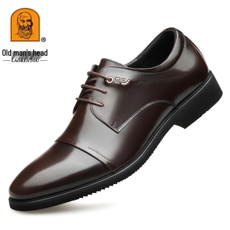 Laorentou Men s Black Leather Pointed Toe Casual & Wedding Shoes 40
