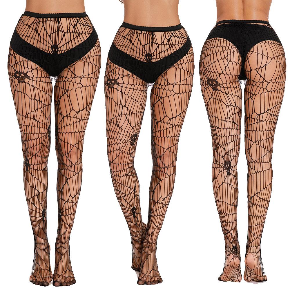 European American New Style Transparent Thin Halloween Mesh Stockings Set Tights Plus Size Skull Women's Ghost Festival Cosplay
