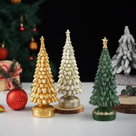Resin Christmas Tree Figurine Small Tabletop Christmas Tree Decoration with Star Topper