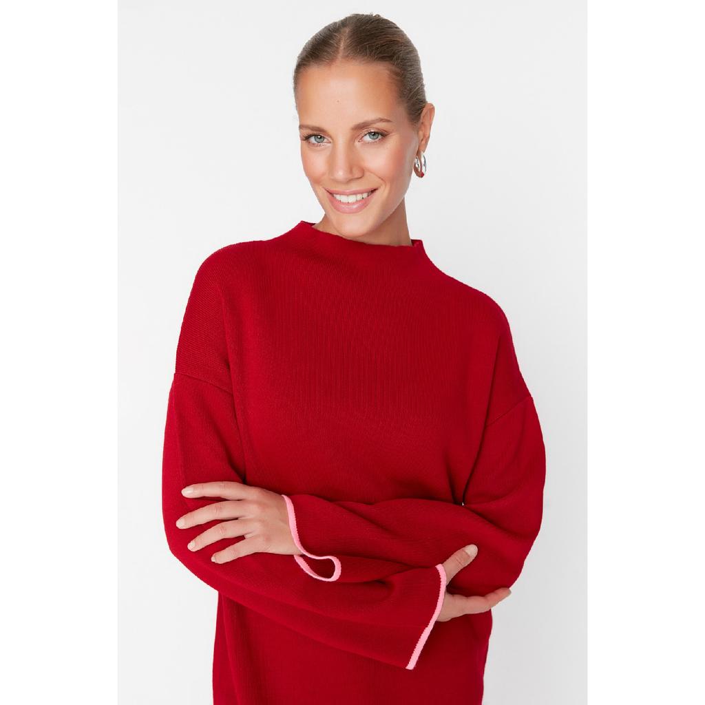 Pulover de tricot cu mânecă spaniolă cu guler verde Tctaw23ak00002