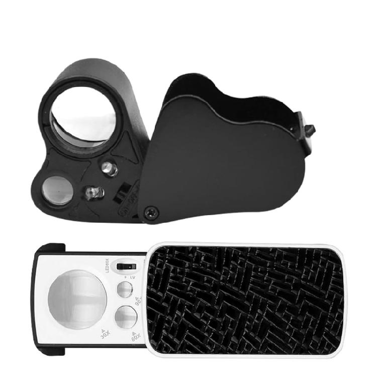 Set of 2 Magnifying Glass with Light Pocket Size Magnifier for Gemstones Inspection Professional Metal Jewelers Loupe